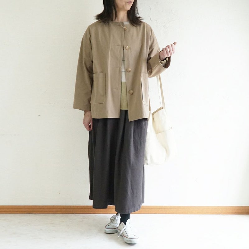 Branch m‘.,ブランチエム,ナチュラル,30代,40代,50代,60代,リネン,ゆったり,ジャケット,ブルゾン,コート,撥水,ノーカラー,ノーカラーコート,ノーカラージャケット,撥水コート,