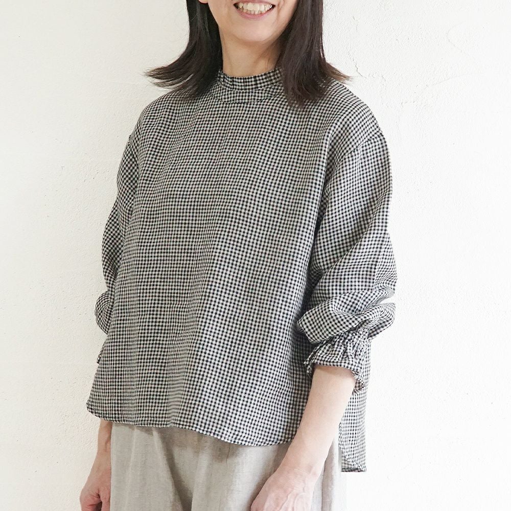 Branch m‘.,ブランチエム,ナチュラル,30代,40代,50代,60代,リネン,ゆったり,blouse,ブラウス,リネンブラウス,フリルブラウス,チェックブラウス,