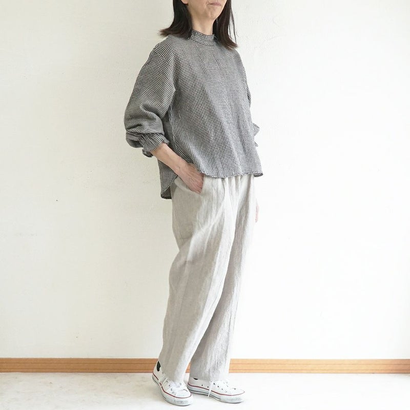 Branch m‘.,ブランチエム,ナチュラル,30代,40代,50代,60代,リネン,ゆったり,blouse,ブラウス,リネンブラウス,フリルブラウス,チェックブラウス,