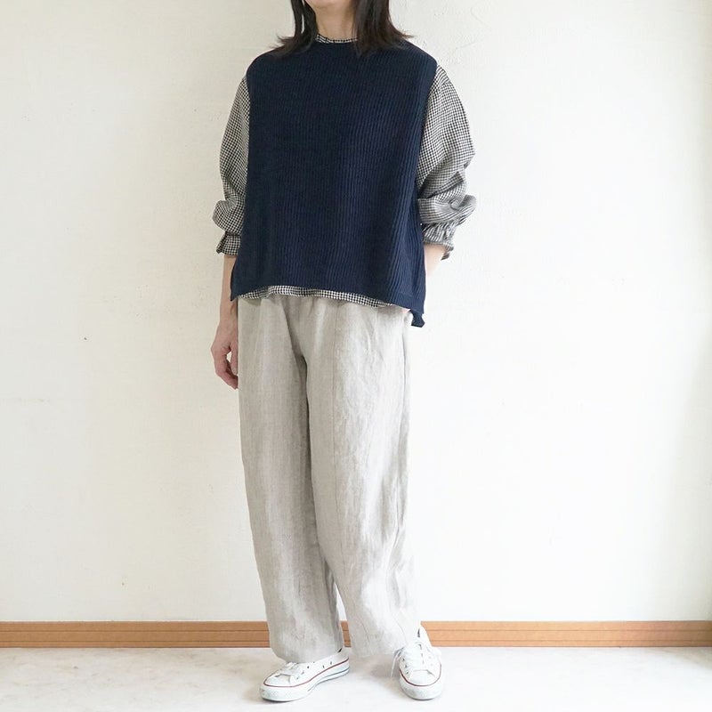 Branch m‘.,ブランチエム,ナチュラル,30代,40代,50代,60代,リネン,ゆったり,blouse,ブラウス,リネンブラウス,フリルブラウス,チェックブラウス,