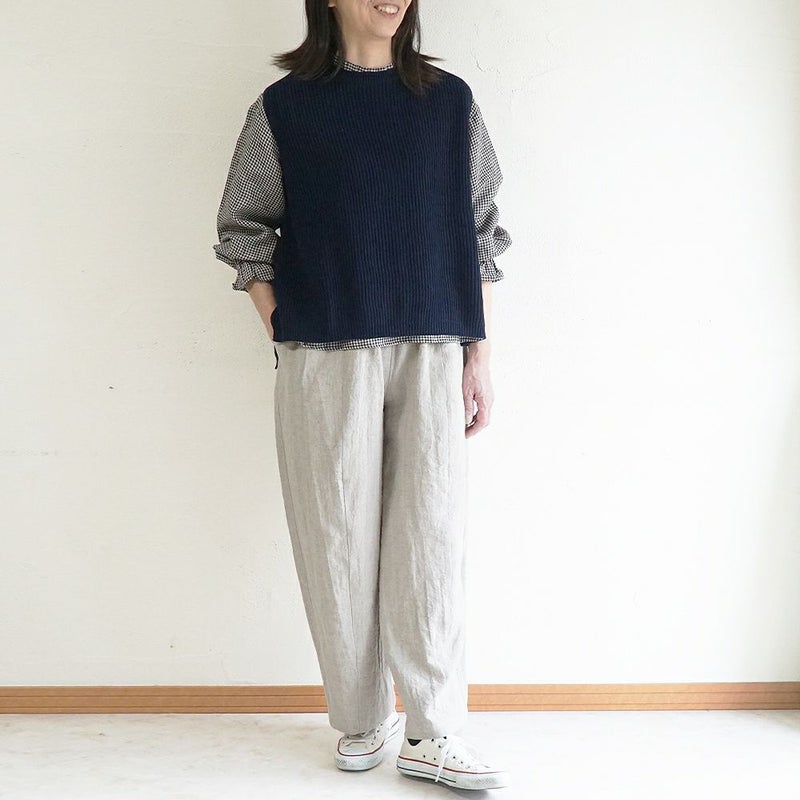 Branch m‘.,ブランチエム,ナチュラル,30代,40代,50代,60代,リネン,ゆったり,blouse,ブラウス,リネンブラウス,フリルブラウス,チェックブラウス,