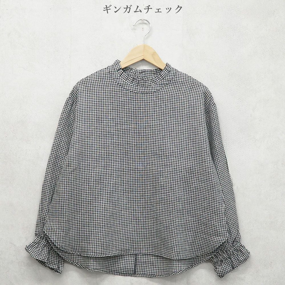 Branch m‘.,ブランチエム,ナチュラル,30代,40代,50代,60代,リネン,ゆったり,blouse,ブラウス,リネンブラウス,フリルブラウス,チェックブラウス,