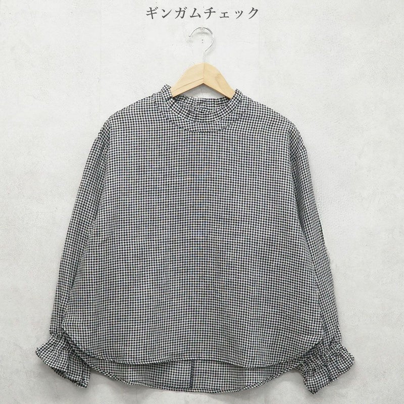 Branch m‘.,ブランチエム,ナチュラル,30代,40代,50代,60代,リネン,ゆったり,blouse,ブラウス,リネンブラウス,フリルブラウス,チェックブラウス,