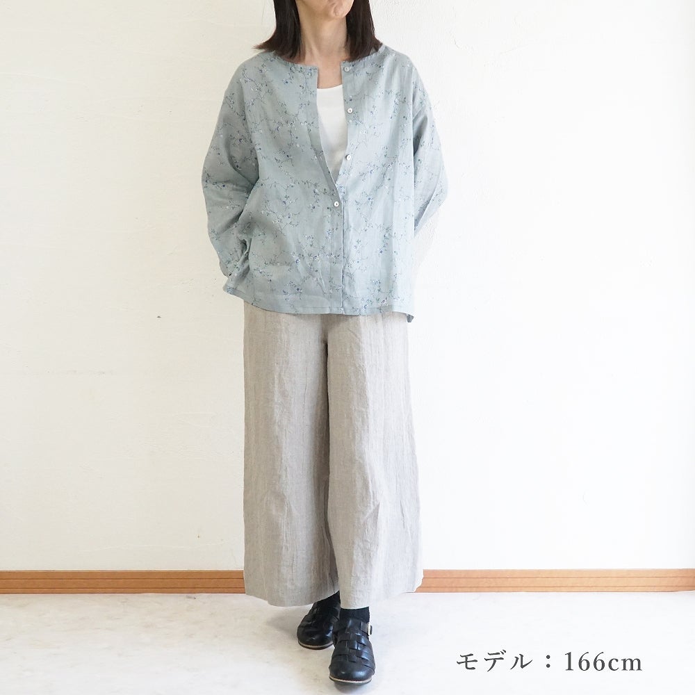 Branch m‘.,ブランチエム,ナチュラル,30代,40代,50代,60代,リネン,ゆったり,blouse,ブラウス,リネンブラウス,羽織,羽織ブラウス,花柄,花柄ブラウス,クルーネック,