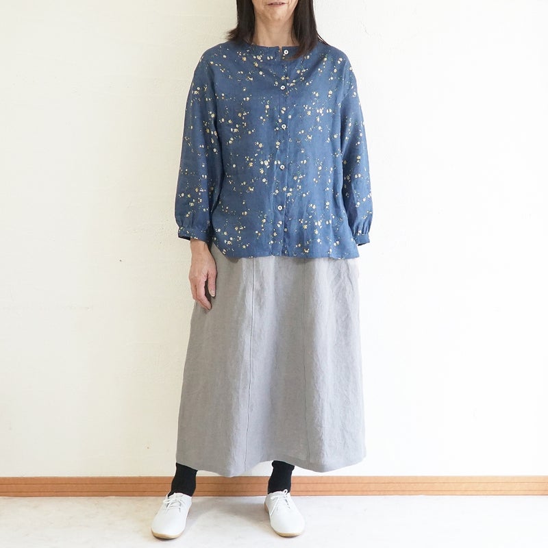 Branch m‘.,ブランチエム,ナチュラル,30代,40代,50代,60代,リネン,ゆったり,blouse,ブラウス,リネンブラウス,羽織,羽織ブラウス,花柄,花柄ブラウス,クルーネック,