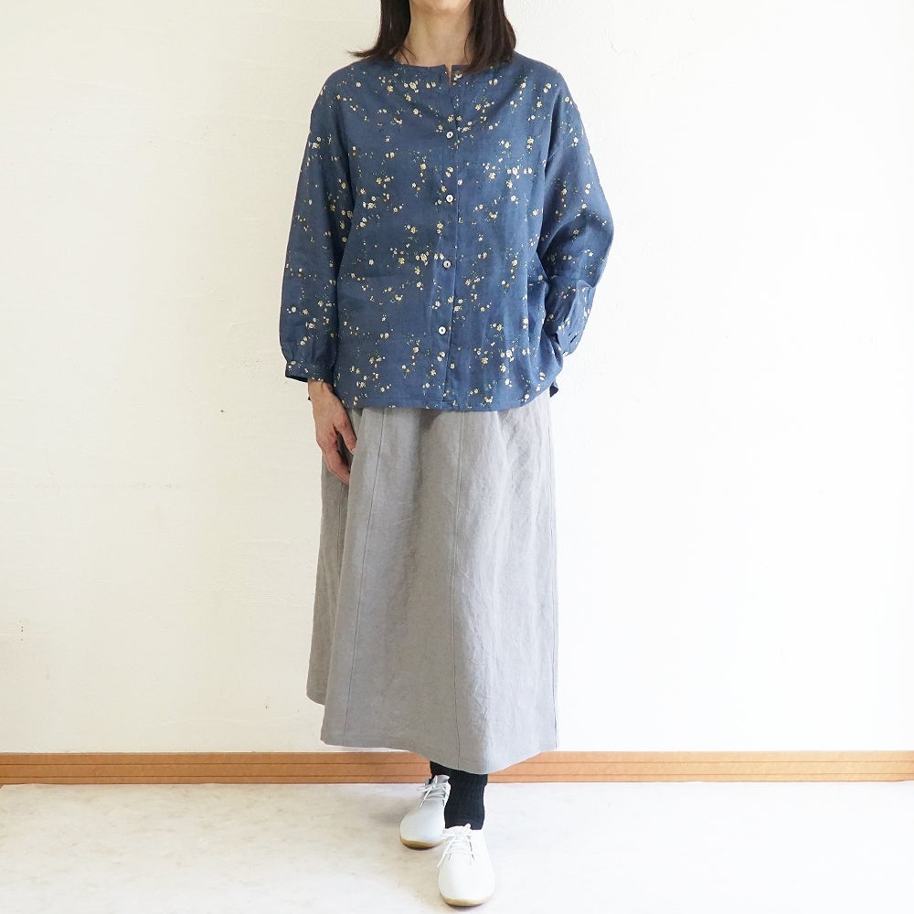 Branch m‘.,ブランチエム,ナチュラル,30代,40代,50代,60代,リネン,ゆったり,blouse,ブラウス,リネンブラウス,羽織,羽織ブラウス,花柄,花柄ブラウス,クルーネック,