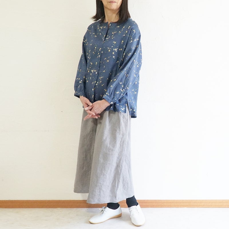 Branch m‘.,ブランチエム,ナチュラル,30代,40代,50代,60代,リネン,ゆったり,blouse,ブラウス,リネンブラウス,羽織,羽織ブラウス,花柄,花柄ブラウス,クルーネック,