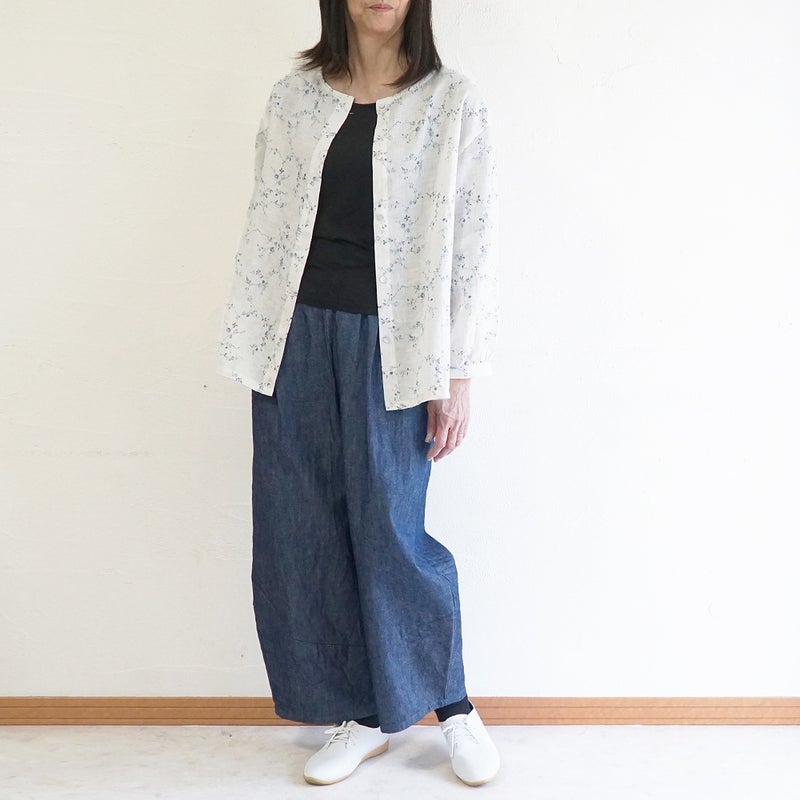 Branch m‘.,ブランチエム,ナチュラル,30代,40代,50代,60代,リネン,ゆったり,blouse,ブラウス,リネンブラウス,羽織,羽織ブラウス,花柄,花柄ブラウス,クルーネック,