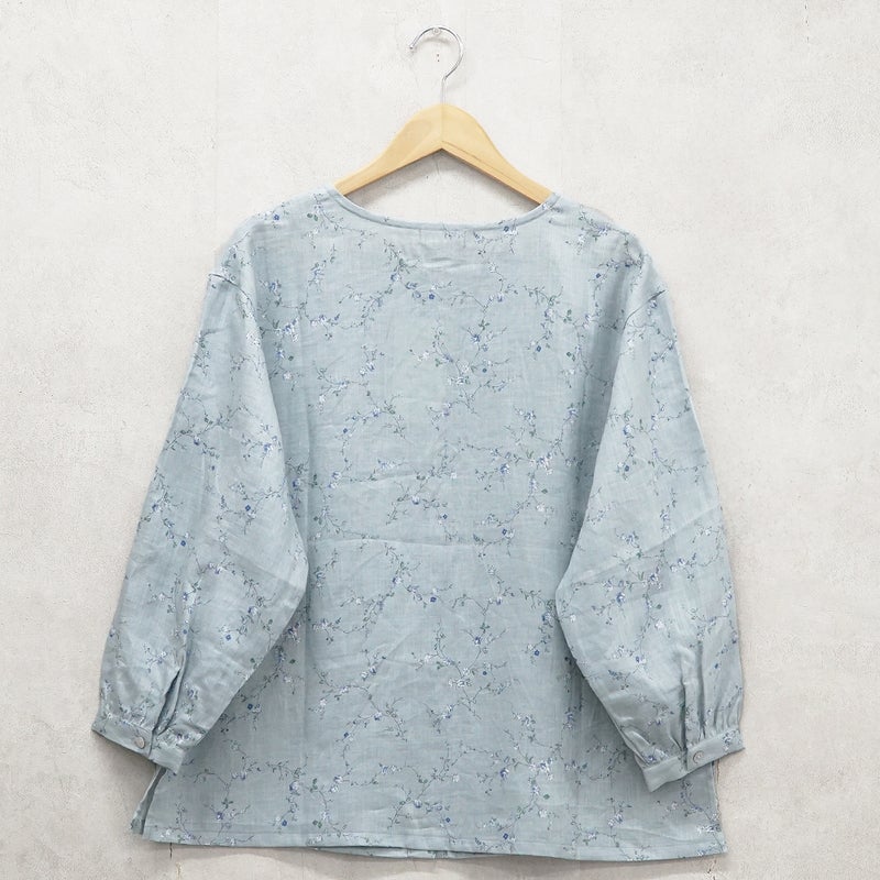 Branch m‘.,ブランチエム,ナチュラル,30代,40代,50代,60代,リネン,ゆったり,blouse,ブラウス,リネンブラウス,羽織,羽織ブラウス,花柄,花柄ブラウス,クルーネック,