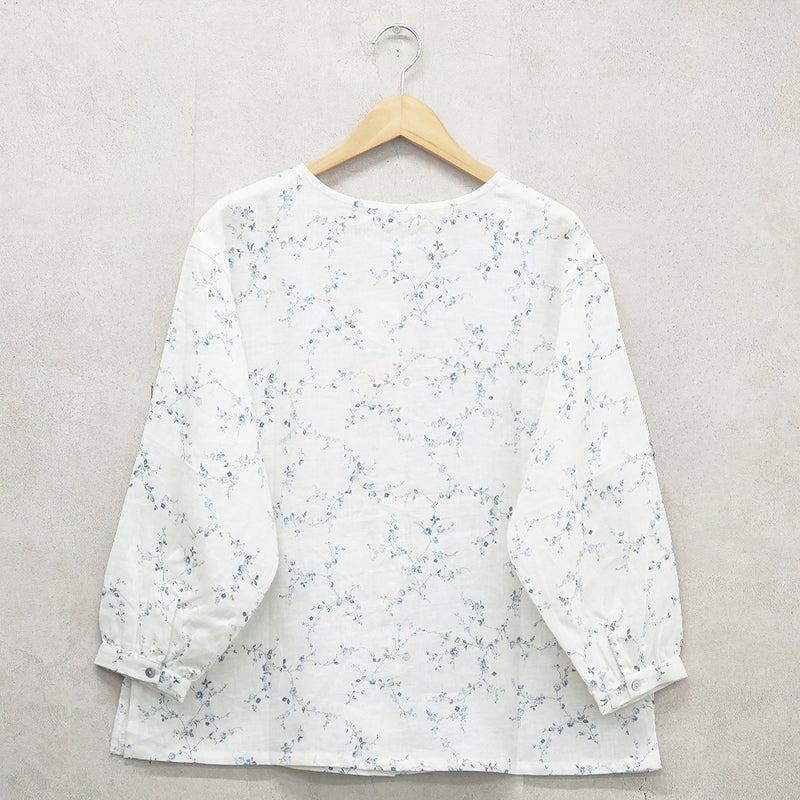 Branch m‘.,ブランチエム,ナチュラル,30代,40代,50代,60代,リネン,ゆったり,blouse,ブラウス,リネンブラウス,羽織,羽織ブラウス,花柄,花柄ブラウス,クルーネック,