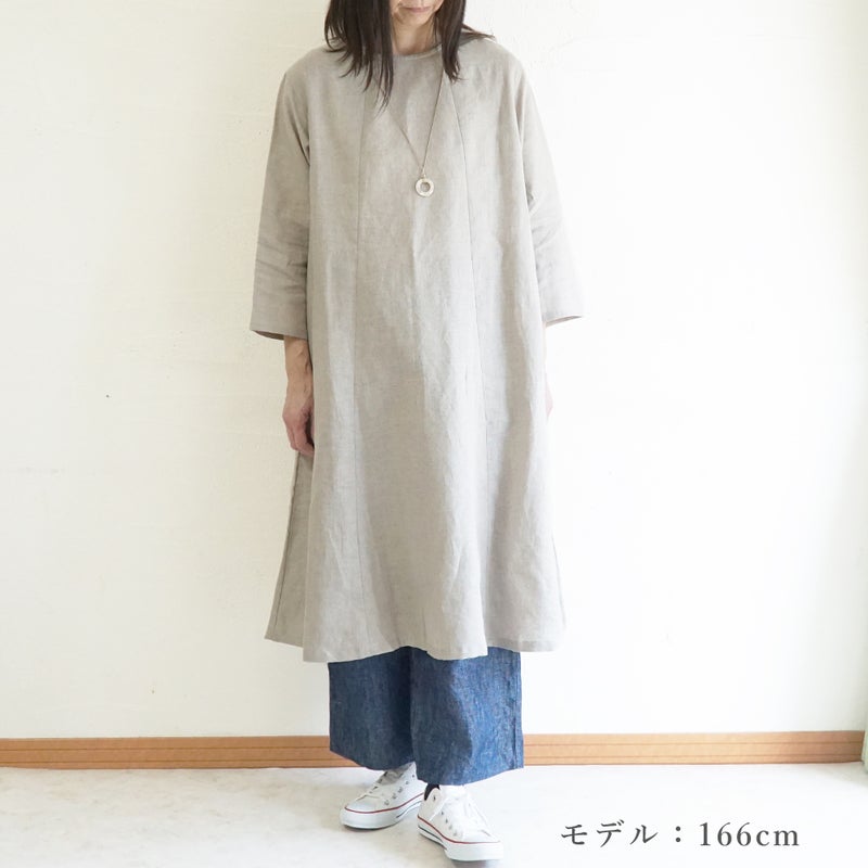 Branch m‘.,ブランチエム,ナチュラル,30代,40代,50代,60代,リネン,ゆったり,ワンピース,リネンワンピース,７分袖ワンピース,フレアワンピース