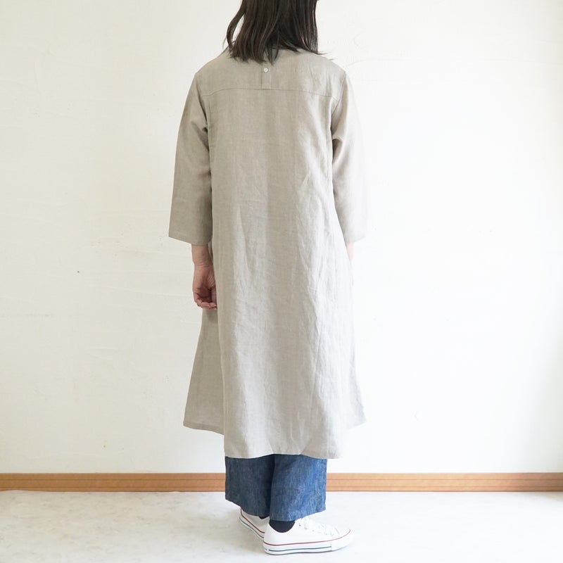 Branch m‘.,ブランチエム,ナチュラル,30代,40代,50代,60代,リネン,ゆったり,ワンピース,リネンワンピース,７分袖ワンピース,フレアワンピース