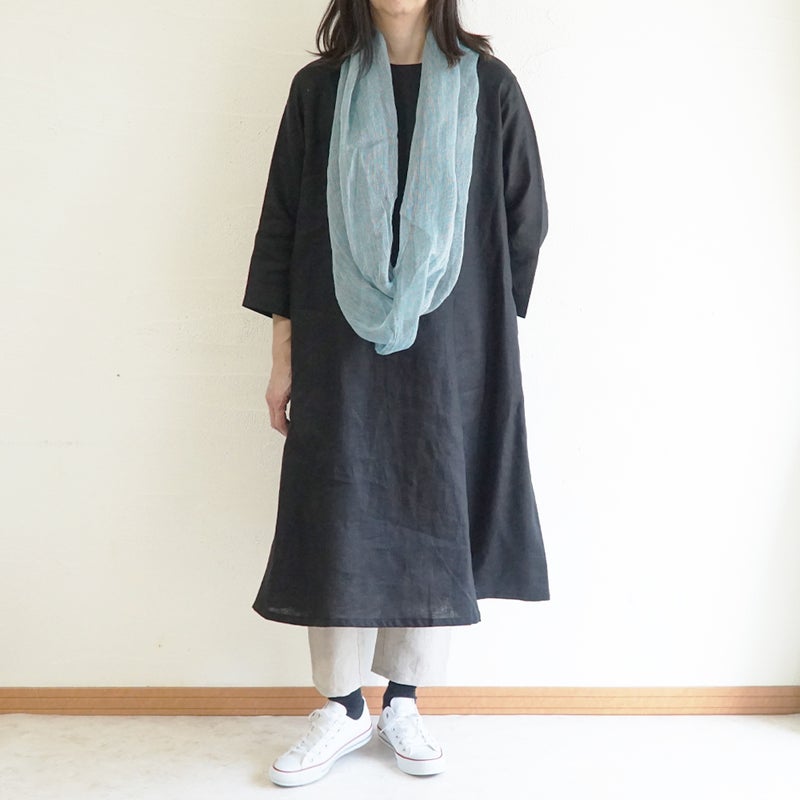 Branch m‘.,ブランチエム,ナチュラル,30代,40代,50代,60代,リネン,ゆったり,ワンピース,リネンワンピース,７分袖ワンピース,フレアワンピース
