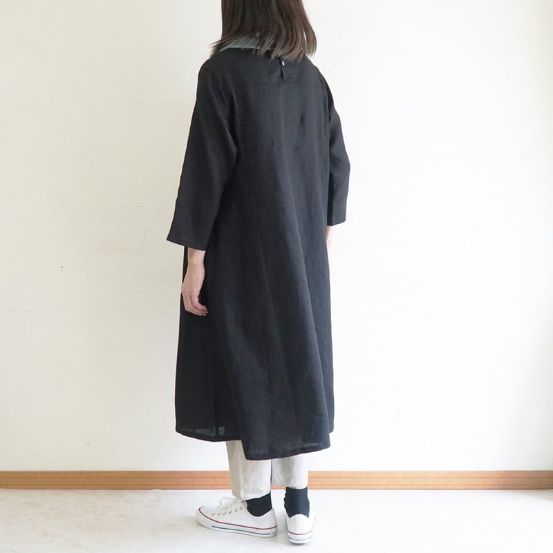 Branch m‘.,ブランチエム,ナチュラル,30代,40代,50代,60代,リネン,ゆったり,ワンピース,リネンワンピース,７分袖ワンピース,フレアワンピース