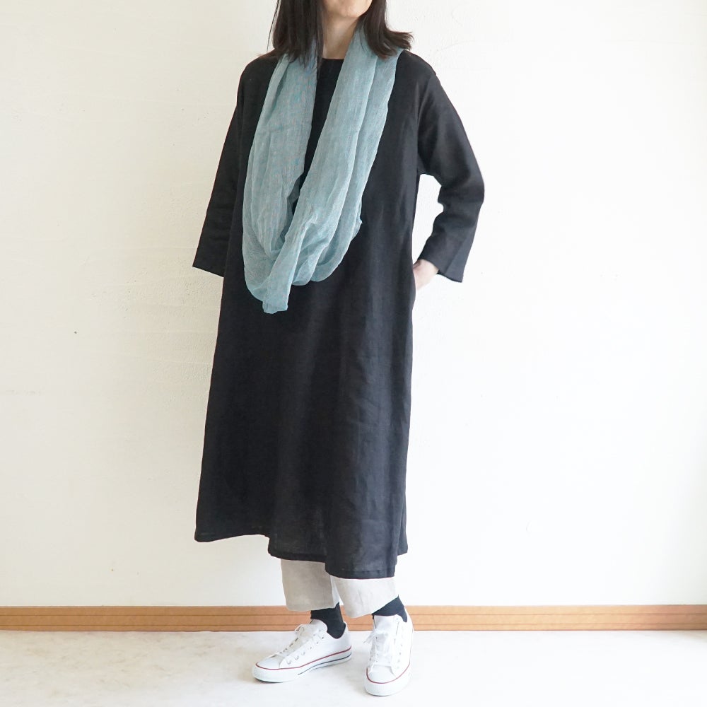 Branch m‘.,ブランチエム,ナチュラル,30代,40代,50代,60代,リネン,ゆったり,ワンピース,リネンワンピース,７分袖ワンピース,フレアワンピース