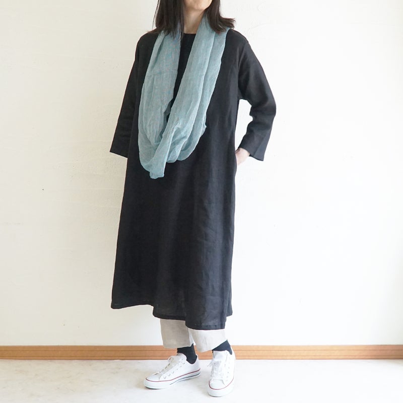 Branch m‘.,ブランチエム,ナチュラル,30代,40代,50代,60代,リネン,ゆったり,ワンピース,リネンワンピース,７分袖ワンピース,フレアワンピース