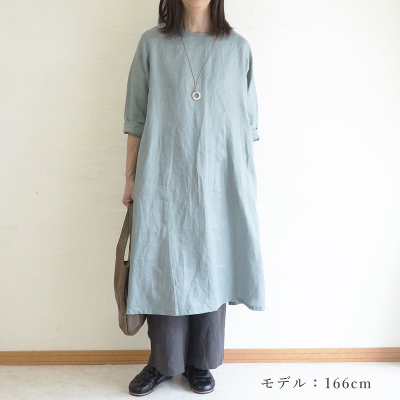 Branch m‘.,ブランチエム,ナチュラル,30代,40代,50代,60代,リネン,ゆったり,ワンピース,リネンワンピース,７分袖ワンピース,フレアワンピース