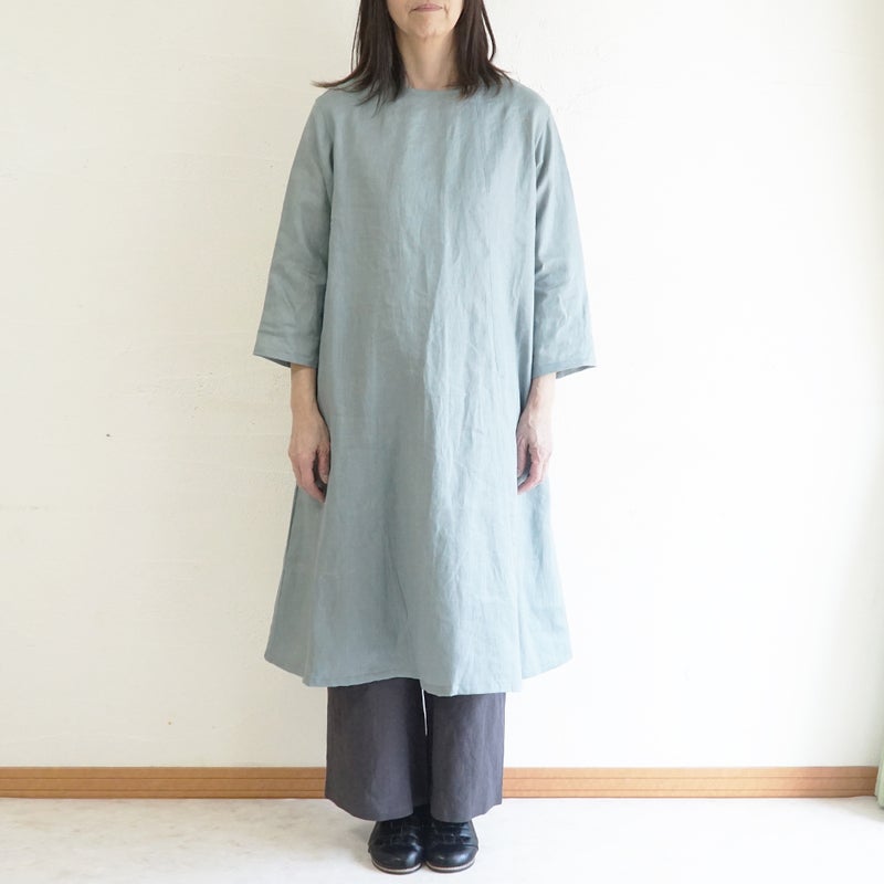 Branch m‘.,ブランチエム,ナチュラル,30代,40代,50代,60代,リネン,ゆったり,ワンピース,リネンワンピース,７分袖ワンピース,フレアワンピース