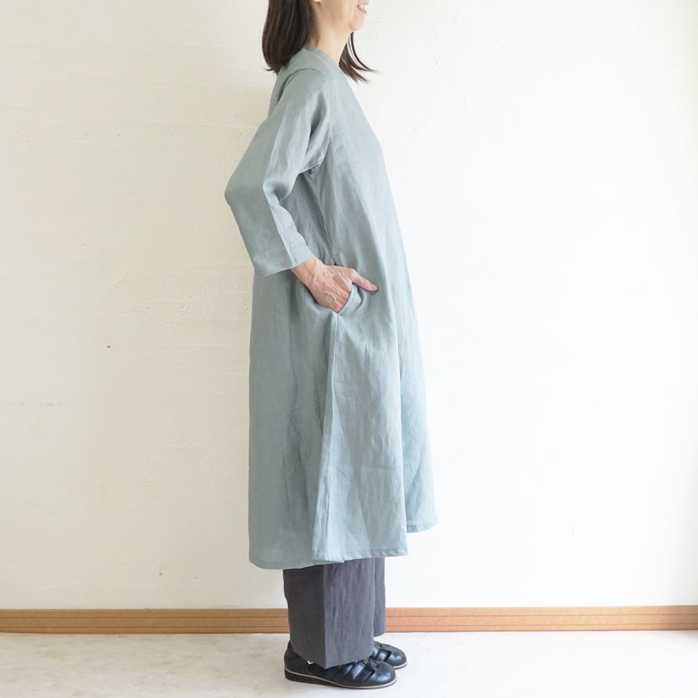 Branch m‘.,ブランチエム,ナチュラル,30代,40代,50代,60代,リネン,ゆったり,ワンピース,リネンワンピース,７分袖ワンピース,フレアワンピース