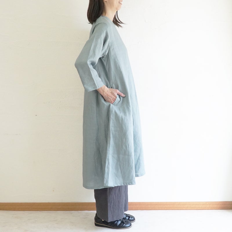 Branch m‘.,ブランチエム,ナチュラル,30代,40代,50代,60代,リネン,ゆったり,ワンピース,リネンワンピース,７分袖ワンピース,フレアワンピース