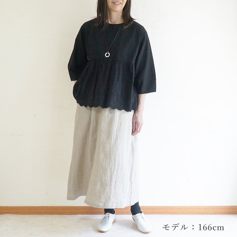 Branch m‘.,ブランチエム,ナチュラル,30代,40代,50代,60代,リネン,ゆったり,コットンリネン,綿,麻,綿麻,ブラウス,刺繍,刺繡ブラウス,スカラップ,スカラップ刺繍,2way,2wayブラウス,