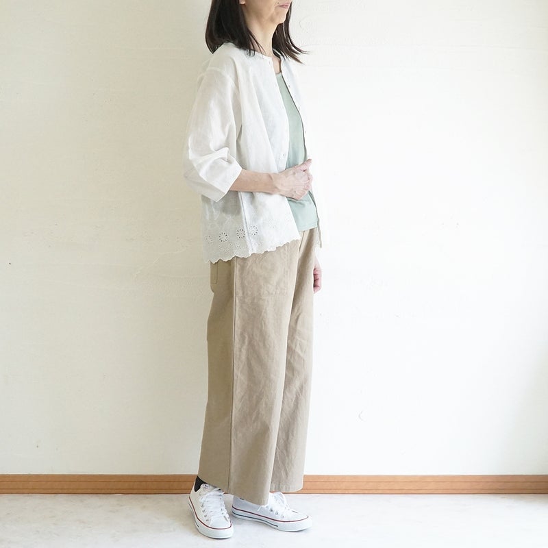 Branch m‘.,ブランチエム,ナチュラル,30代,40代,50代,60代,リネン,ゆったり,コットンリネン,綿,麻,綿麻,ブラウス,刺繍,刺繡ブラウス,スカラップ,スカラップ刺繍,2way,2wayブラウス,