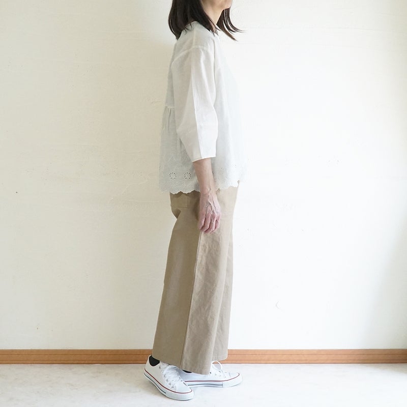 Branch m‘.,ブランチエム,ナチュラル,30代,40代,50代,60代,リネン,ゆったり,コットンリネン,綿,麻,綿麻,ブラウス,刺繍,刺繡ブラウス,スカラップ,スカラップ刺繍,2way,2wayブラウス,