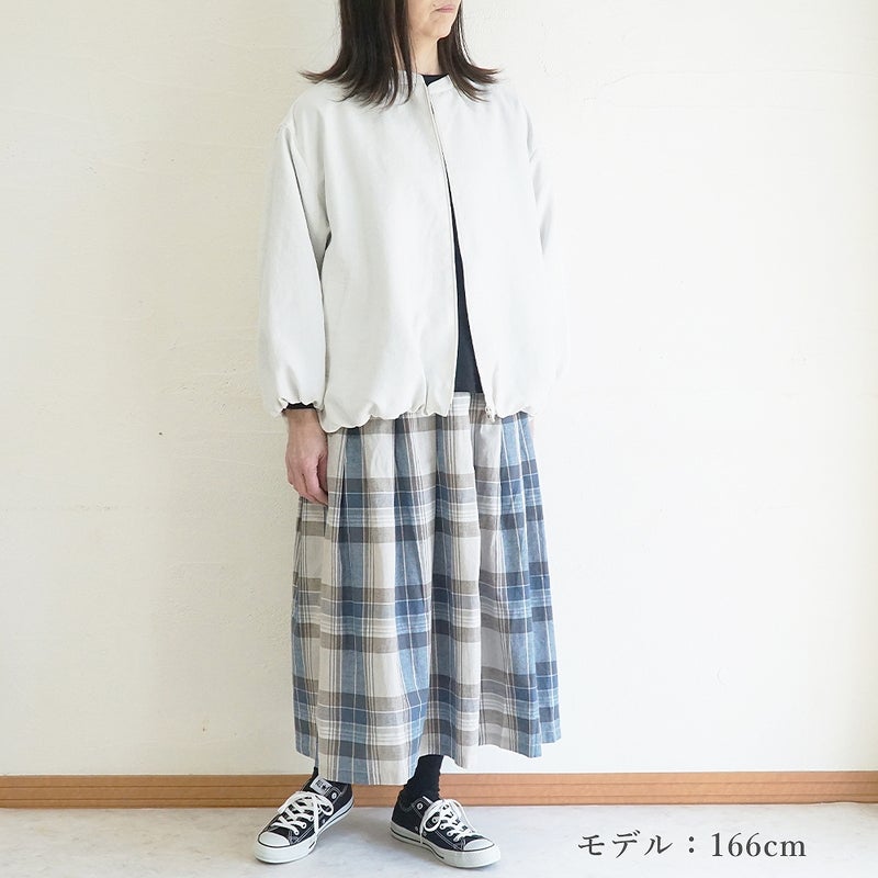 Branch m‘.,ブランチエム,ナチュラル,30代,40代,50代,60代,コーデセット,コーディネートセット,セット売り,ゆったり,リネン,リネン風,ブルゾン,ライトアウター,裏付き,スカート,チェックスカート,コットンリネン,