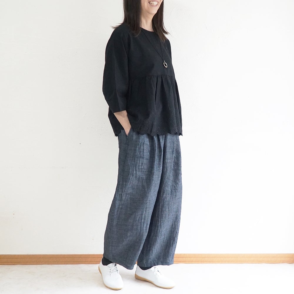 Branch m‘.,ブランチエム,ナチュラル,30代,40代,50代,60代,リネン,麻,ゆったり,パンツ,デニム,デニムパンツ,リネンデニム,ワイドパンツ,コクーンパンツ,バルーンパンツ,