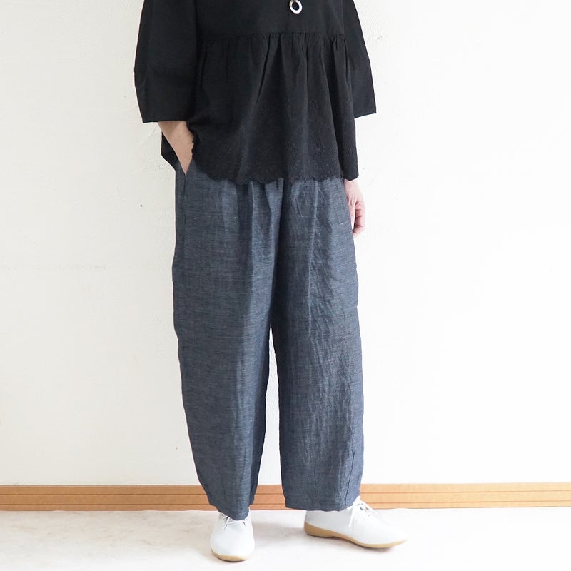 Branch m‘.,ブランチエム,ナチュラル,30代,40代,50代,60代,リネン,麻,ゆったり,パンツ,デニム,デニムパンツ,リネンデニム,ワイドパンツ,コクーンパンツ,バルーンパンツ,