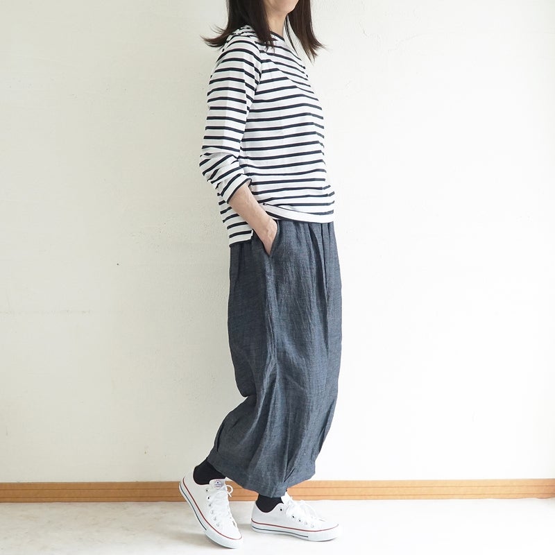 Branch m‘.,ブランチエム,ナチュラル,30代,40代,50代,60代,リネン,麻,ゆったり,パンツ,デニム,デニムパンツ,リネンデニム,ワイドパンツ,コクーンパンツ,バルーンパンツ,フィグパンツ