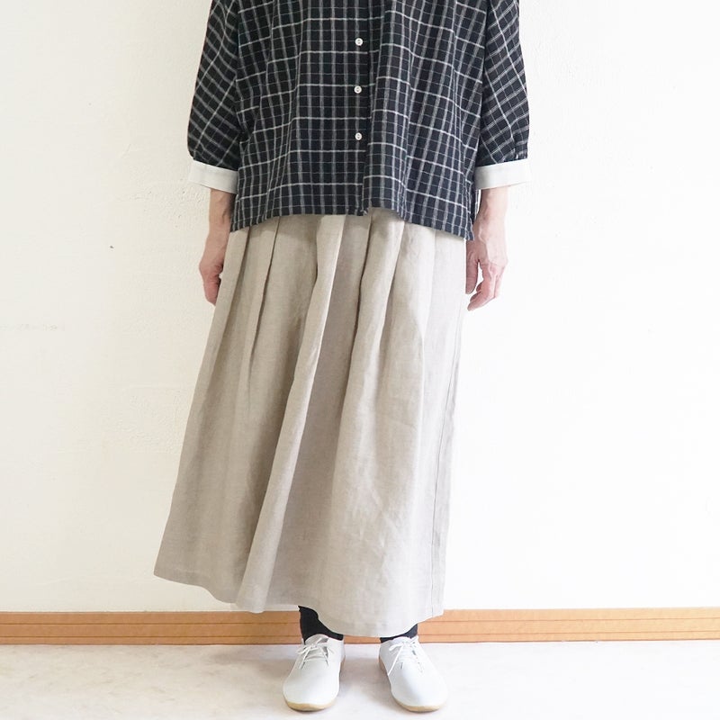 Branch m‘.,ブランチエム,ナチュラル,30代,40代,50代,60代,リネン,ゆったり,麻,スカート,リネンスカート,タックスカート,フレアスカート