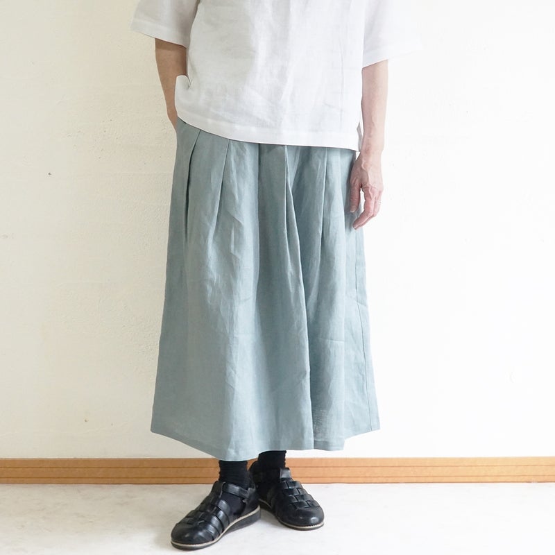 Branch m‘.,ブランチエム,ナチュラル,30代,40代,50代,60代,リネン,ゆったり,麻,スカート,リネンスカート,タックスカート,フレアスカート