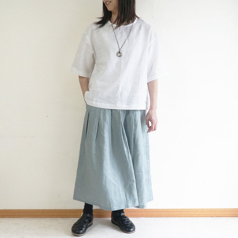 Branch m‘.,ブランチエム,ナチュラル,30代,40代,50代,60代,リネン,ゆったり,麻,スカート,リネンスカート,タックスカート,フレアスカート