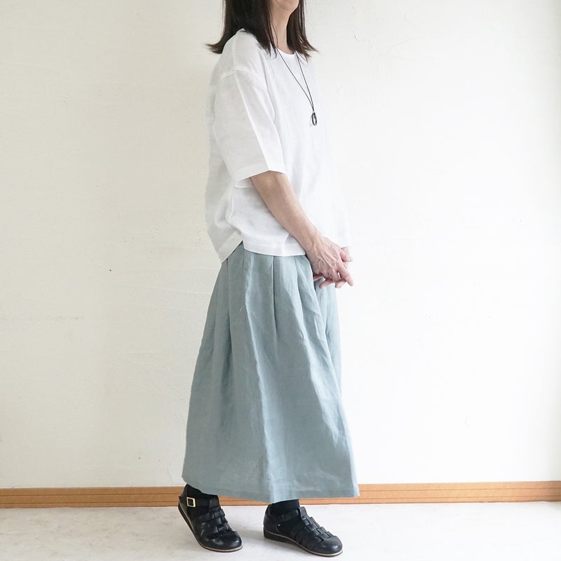 Branch m‘.,ブランチエム,ナチュラル,30代,40代,50代,60代,リネン,ゆったり,麻,スカート,リネンスカート,タックスカート,フレアスカート