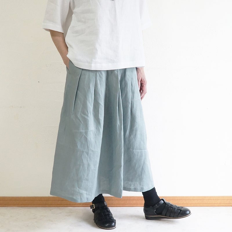 Branch m‘.,ブランチエム,ナチュラル,30代,40代,50代,60代,リネン,ゆったり,麻,スカート,リネンスカート,タックスカート,フレアスカート