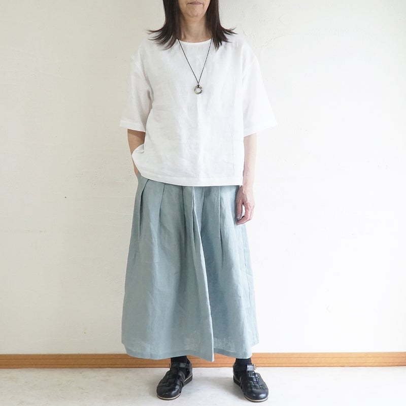 Branch m‘.,ブランチエム,ナチュラル,30代,40代,50代,60代,リネン,ゆったり,麻,スカート,リネンスカート,タックスカート,フレアスカート