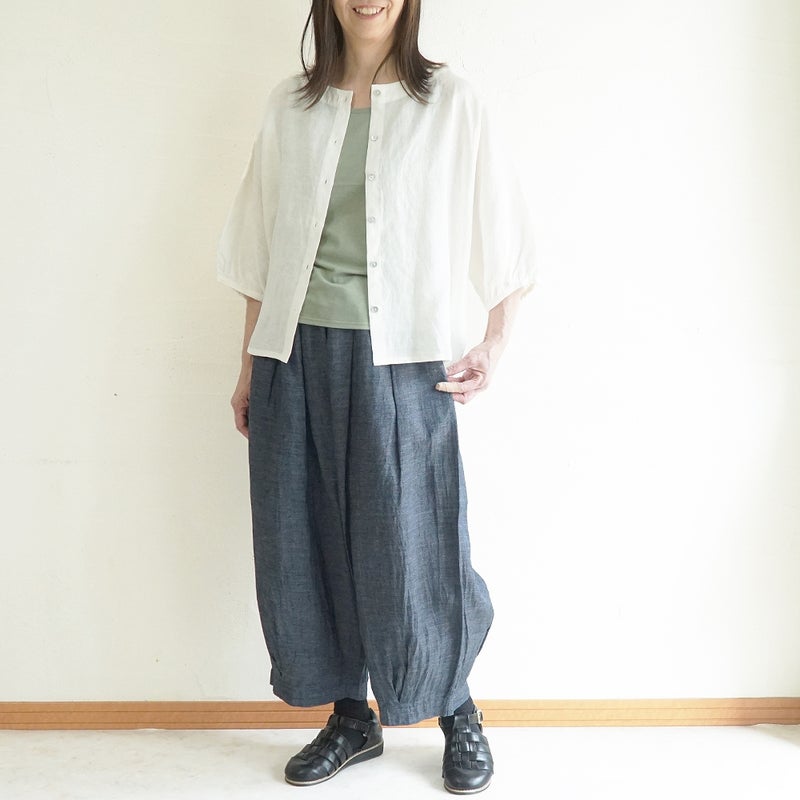 Branch m‘.,ブランチエム,ナチュラル,30代,40代,50代,60代,コーデセット,コーディネートセット,セット売り,ゆったり,リネン,ブラウス,リネンブラウス,ドルマンブラウス,デニム,デニムパンツ,バルーンパンツ,フィグパンツ