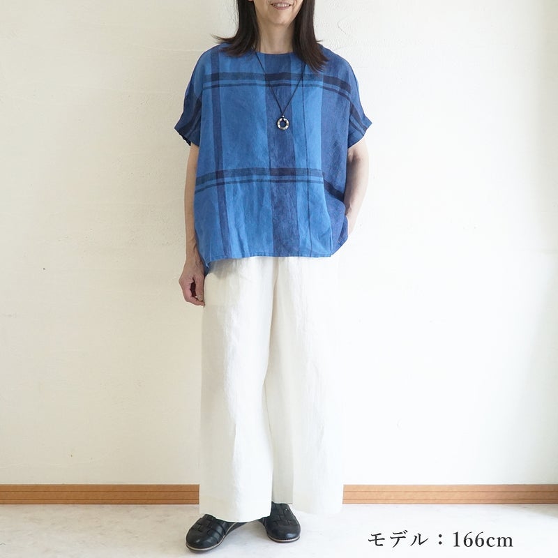 Branch m‘.,ブランチエム,ナチュラル,30代,40代,50代,60代,リネン,ゆったり,ブラウス,リネンブラウス,プルオーバー,チェック,チェックブラウス,ドルマンブラウス,