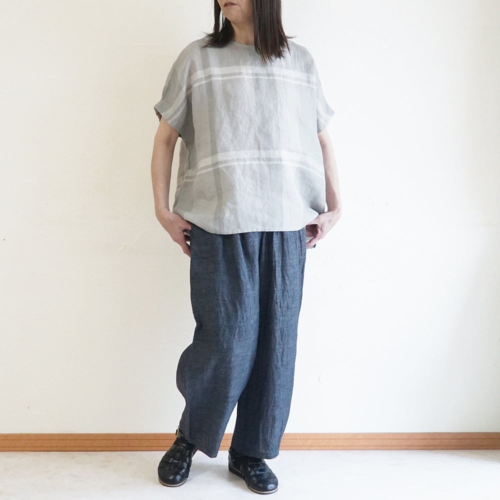 Branch m‘.,ブランチエム,ナチュラル,30代,40代,50代,60代,リネン,ゆったり,ブラウス,リネンブラウス,プルオーバー,チェック,チェックブラウス,ドルマンブラウス,