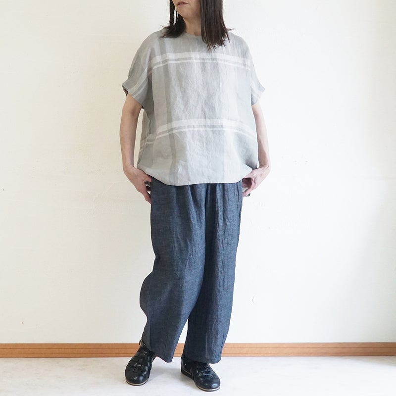 Branch m‘.,ブランチエム,ナチュラル,30代,40代,50代,60代,リネン,ゆったり,ブラウス,リネンブラウス,プルオーバー,チェック,チェックブラウス,ドルマンブラウス,