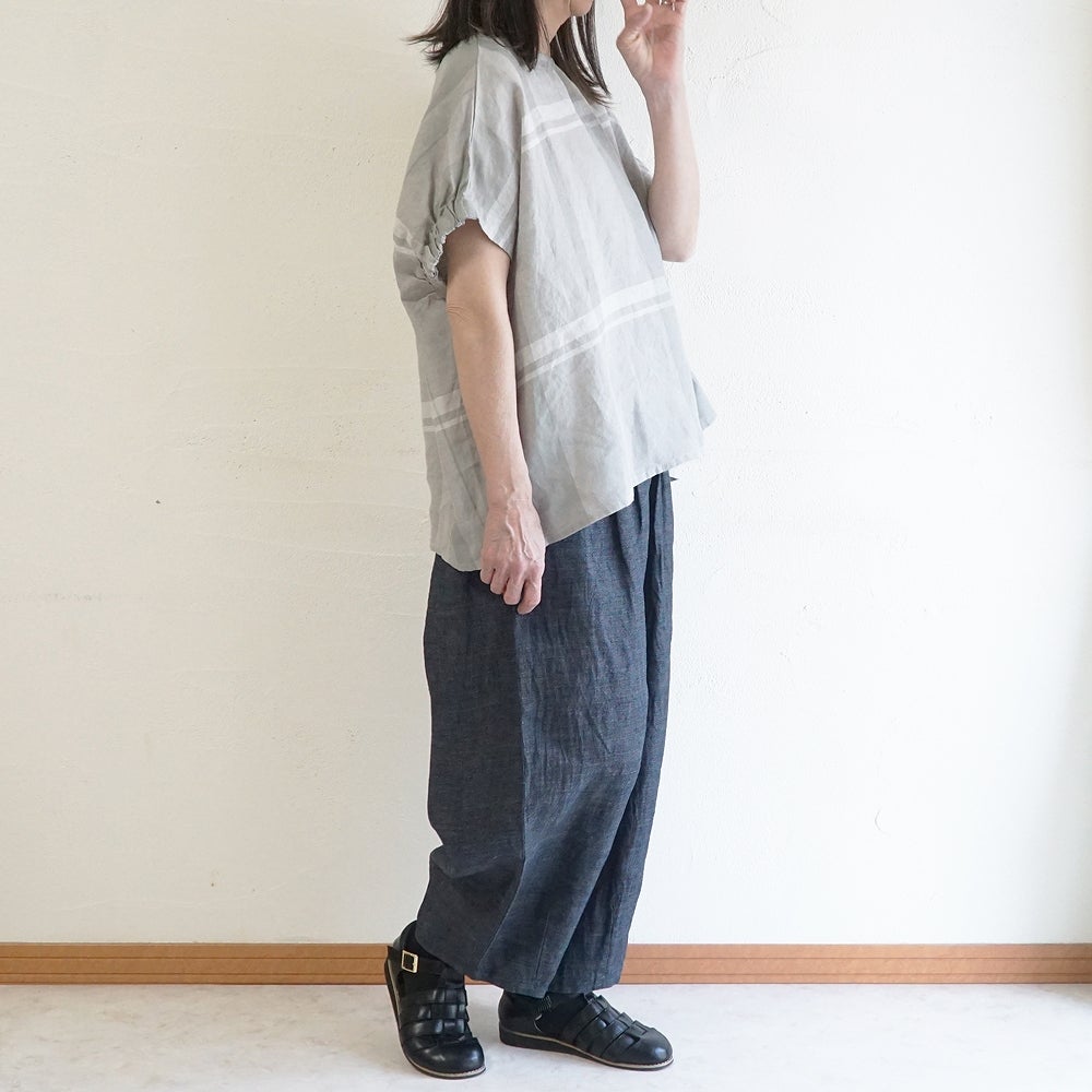Branch m‘.,ブランチエム,ナチュラル,30代,40代,50代,60代,リネン,ゆったり,ブラウス,リネンブラウス,プルオーバー,チェック,チェックブラウス,ドルマンブラウス,