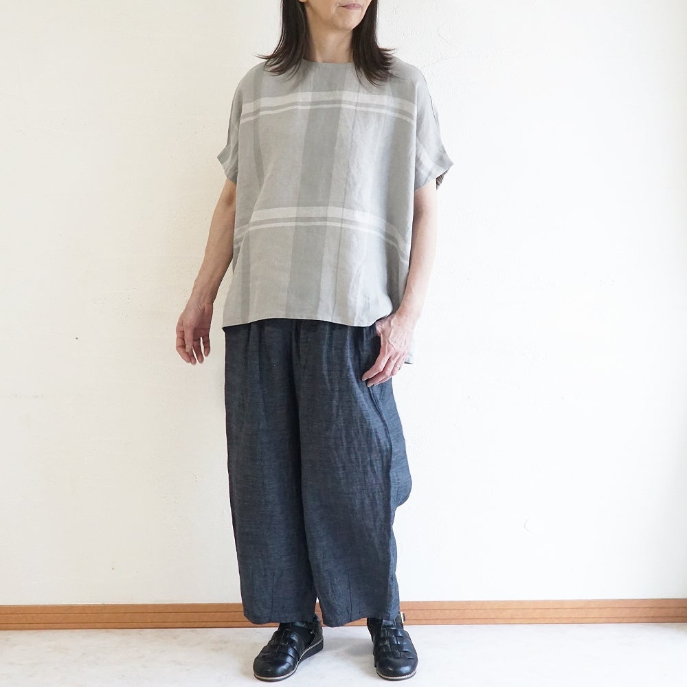 Branch m‘.,ブランチエム,ナチュラル,30代,40代,50代,60代,リネン,ゆったり,ブラウス,リネンブラウス,プルオーバー,チェック,チェックブラウス,ドルマンブラウス,