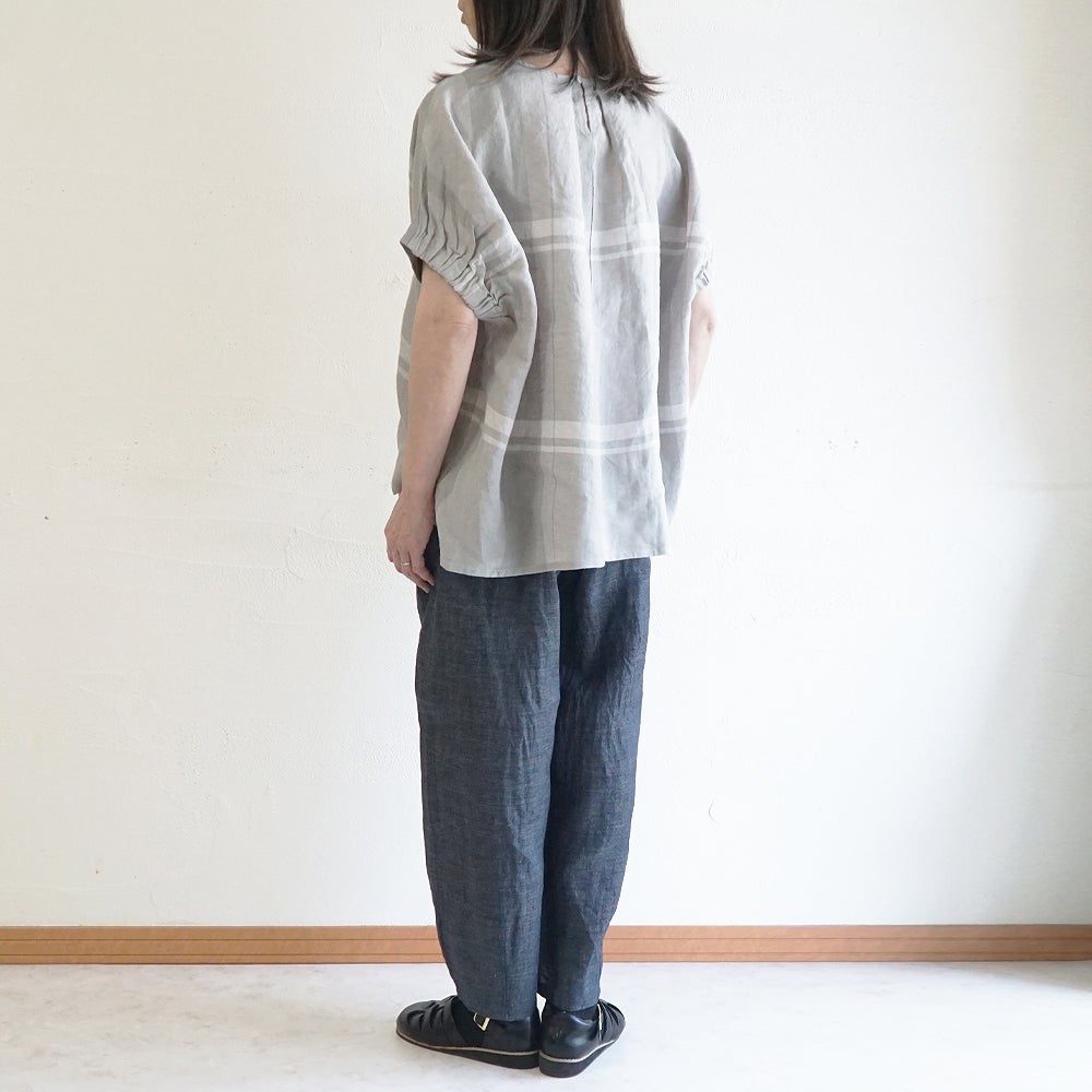 Branch m‘.,ブランチエム,ナチュラル,30代,40代,50代,60代,リネン,ゆったり,ブラウス,リネンブラウス,プルオーバー,チェック,チェックブラウス,ドルマンブラウス,