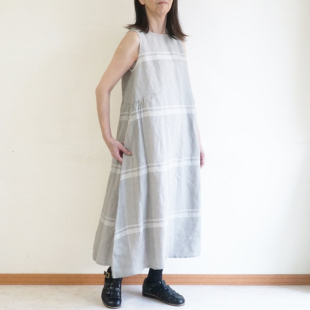 Branch m‘.,ブランチエム,ナチュラル,30代,40代,50代,60代,リネン,ゆったり,ワンピース,リネンワンピース,チェック,チェック柄,チェックワンピース,チェック柄ワンピース,ノースリーブワンピース,