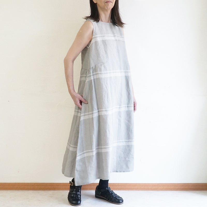 Branch m‘.,ブランチエム,ナチュラル,30代,40代,50代,60代,リネン,ゆったり,ワンピース,リネンワンピース,チェック,チェック柄,チェックワンピース,チェック柄ワンピース,ノースリーブワンピース,