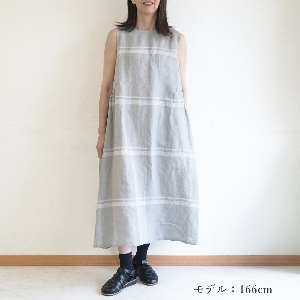 Branch m‘.,ブランチエム,ナチュラル,30代,40代,50代,60代,リネン,ゆったり,ワンピース,リネンワンピース,チェック,チェック柄,チェックワンピース,チェック柄ワンピース,ノースリーブワンピース,