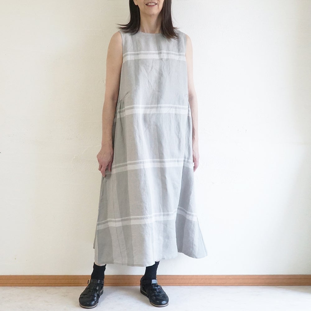 Branch m‘.,ブランチエム,ナチュラル,30代,40代,50代,60代,リネン,ゆったり,ワンピース,リネンワンピース,チェック,チェック柄,チェックワンピース,チェック柄ワンピース,ノースリーブワンピース,