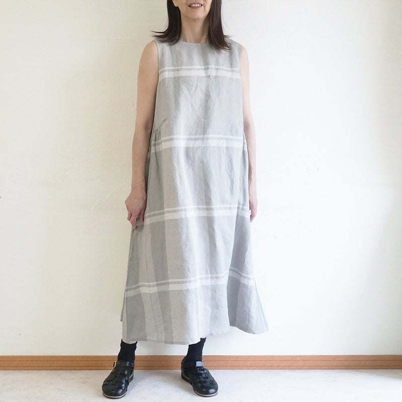 Branch m‘.,ブランチエム,ナチュラル,30代,40代,50代,60代,リネン,ゆったり,ワンピース,リネンワンピース,チェック,チェック柄,チェックワンピース,チェック柄ワンピース,ノースリーブワンピース,