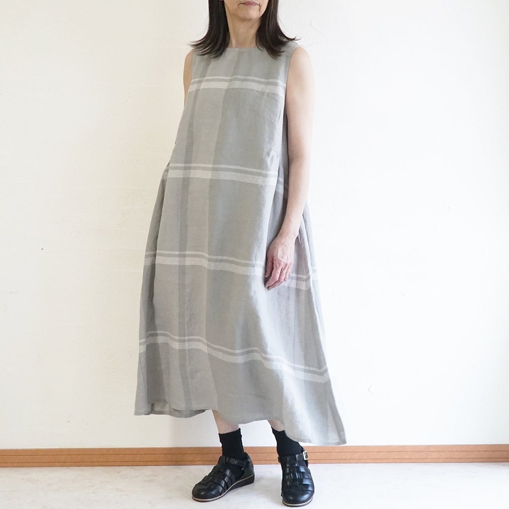 Branch m‘.,ブランチエム,ナチュラル,30代,40代,50代,60代,リネン,ゆったり,ワンピース,リネンワンピース,チェック,チェック柄,チェックワンピース,チェック柄ワンピース,ノースリーブワンピース,